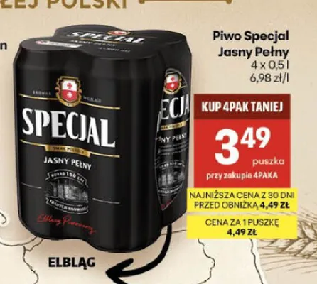 Piwo Specjal Jasny Pełny 4-pak promocja w Delikatesy Centrum