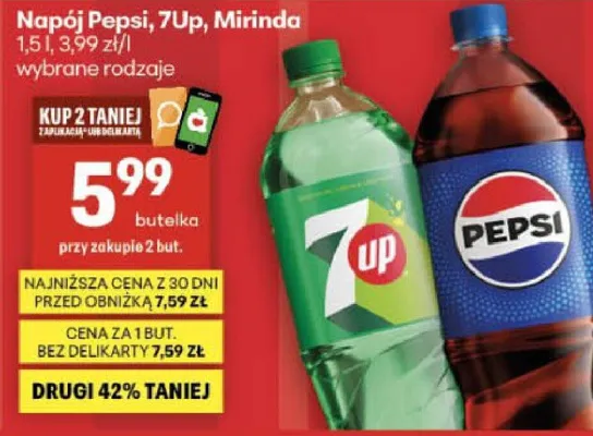 Napój Pepsi, 7Up, Mirinda promocja w Delikatesy Centrum