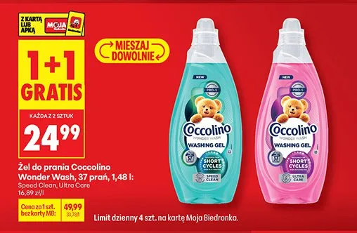 Żel do prania Coccolino Wonder Wash 1.48 l Speed Clean promocja w Biedronka