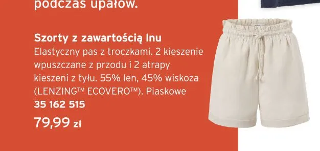 Szorty z zawartością lnu piaskowe promocja w Tchibo