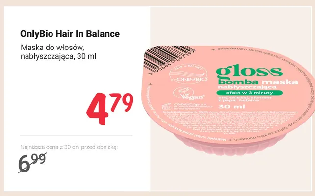 Maska do włosów OnlyBio Hair In Balance nabłyszczająca promocja w Rossmann