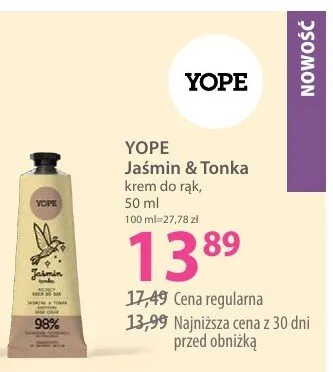 Krem do rąk Yope Jaśmin & Tonka promocja w Hebe