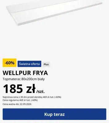 Topmaterac Wellpur Frya 80x200 cm biały promocja w Jysk