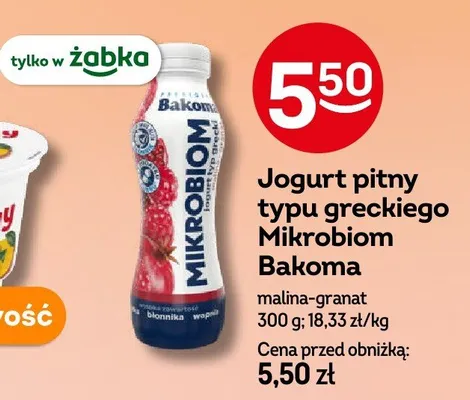 Jogurt pitny typu greckiego Mikrobiom malina-granat Bakoma promocja w Żabka