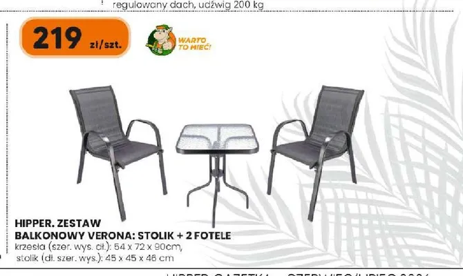 Zestaw balkonowy Verona stolik + 2 fotele Hipper promocja w HIPPER.pl