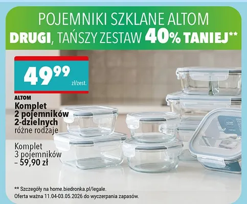 Komplet pojemników 2-dzielnych promocja w Biedronka