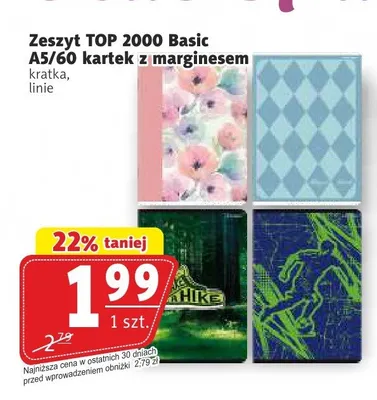 Zeszyt TOP 2000 Basic A5/60 kartek z marginesem kratka promocja w Prim Market