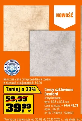 Gres szkliwiony Denford rektyfikowany promocja w OBI