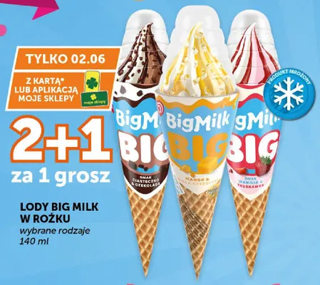Lody Big Milk w rożku smak mango & biała czekolada promocja w Euro Sklep