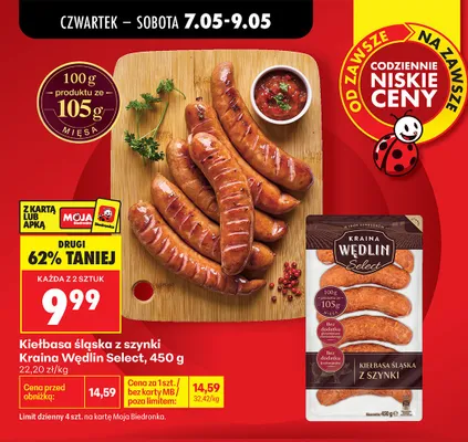 Kiełbasa śląska z szynki Kraina Wędlin Select promocja w Biedronka