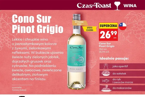 Wino białe wytrawne Cono Sur Pinot Grigio promocja w Biedronka