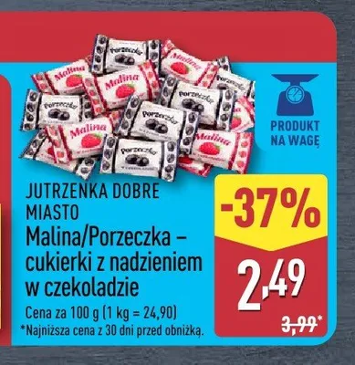 Cukierki z nadzieniem w czekoladzie JUTRZENKA DOBRE MIASTO promocja w Aldi