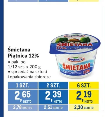 Śmietana Piątnica 12% promocja w Makro