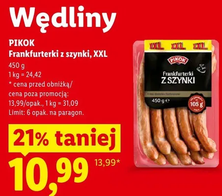 Frankfurterki z szynki XXL Pikok promocja w Lidl
