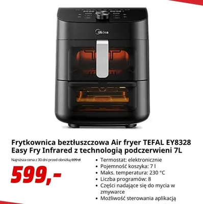 Frytkownica beztłuszczowa Air fryer TEFAL EY8328 Easy Fry Infrared z technologią podczerwieni 7 l promocja w Media Markt