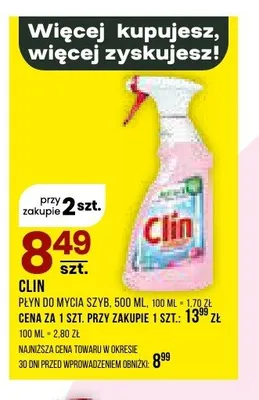 Płyn do mycia szyb Clin promocja w Drogerie Natura
