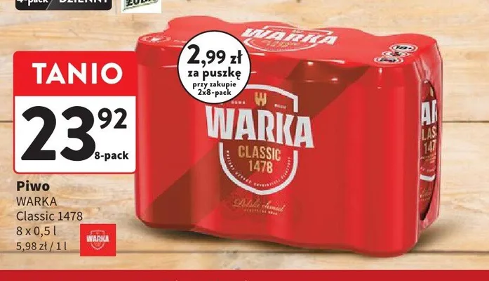Piwo Warka Classic 1478 8-pak 500ml promocja w Intermarche