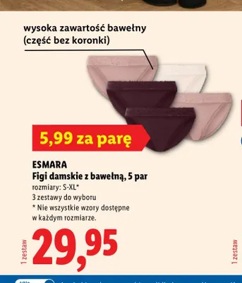 Figi damskie z bawełną Esmara 5-pak promocja w Lidl