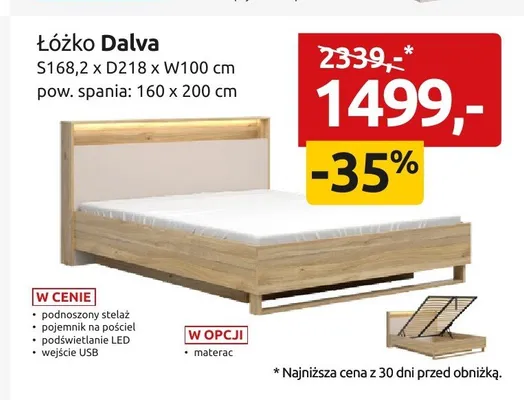 Łóżko Dalva S168,2xD218xW100cm pow. spania: 160x200cm promocja w Black Red White
