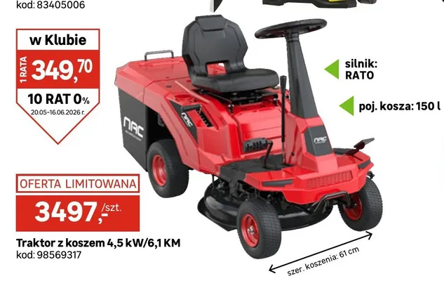 Traktor z koszem NAC 4,5kW/6,1 KM promocja w Leroy Merlin