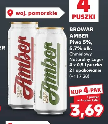 Piwo Amber Naturalny Lager 4-pak promocja w Kaufland