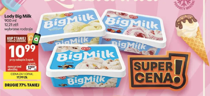 Lody śmietankowe Big Milk promocja w Delikatesy Centrum