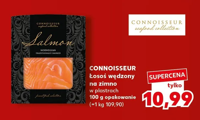 Łosoś wędzony na zimno w plastrach Connoisseur promocja w Kaufland