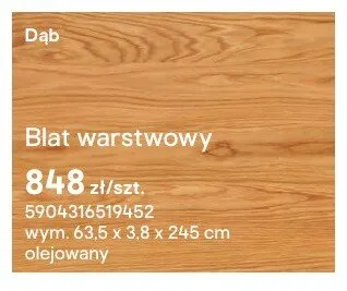 Blat warstwowy Dąb olejowany 63,5x3,8x245cm promocja w Castorama