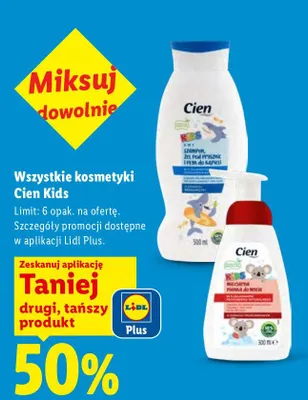 Szampon żel pod prysznic i płyn do kąpieli Cien Kids promocja w Lidl