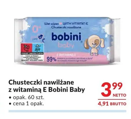Chusteczki nawilżane z witaminą E Bobini Baby 60-pak promocja w Makro