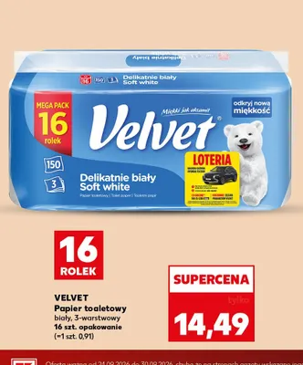 Papier toaletowy biały 3-warstwowy 16-pak Velvet promocja w Kaufland