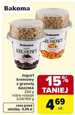 Jogurt kremowy z czarną porzeczką i granoła Bakoma promocja w Carrefour