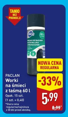 Worki na śmieci z taśmą 60 l Paclan promocja w Aldi
