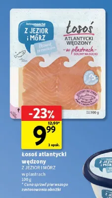 Łosoś atlantycki wędzony w plastrach Z Jezior i Mórz promocja w Intermarche