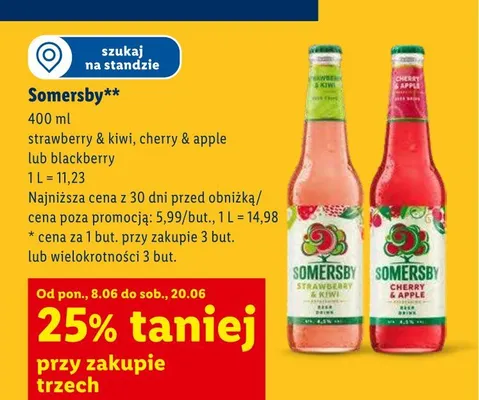 Piwo Somersby blackberry promocja w Lidl