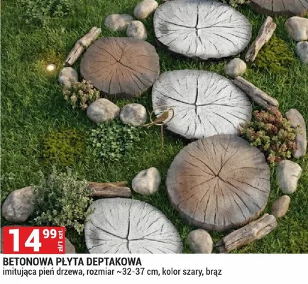Betonowa płyta deptakowa imitująca pień drzewa, rozmiar ~32-37 cm, kolor szary, brąz promocja w Merkury Market
