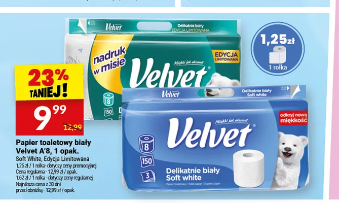 Papier toaletowy biały Soft White Velvet 8-pak promocja w Twój Market
