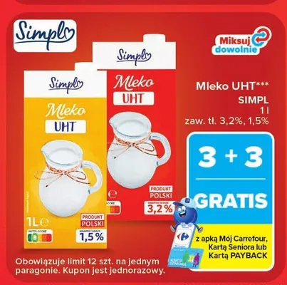 Mleko UHT Simpl 3,2% promocja w Carrefour Market