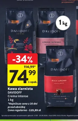 Kawa ziarnista Davidoff Crema Intense promocja w Intermarche