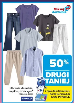 Ubrania damskie, męskie, dziecięce różne rodzaje promocja w Carrefour