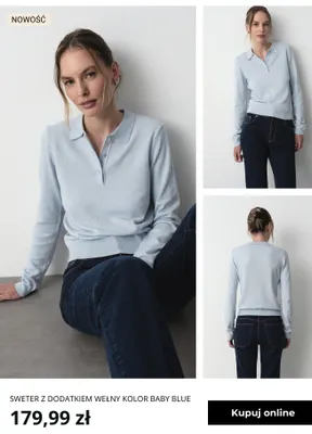 Sweter z dodatkiem wełny kolor baby blue Greenpoint promocja w Greenpoint