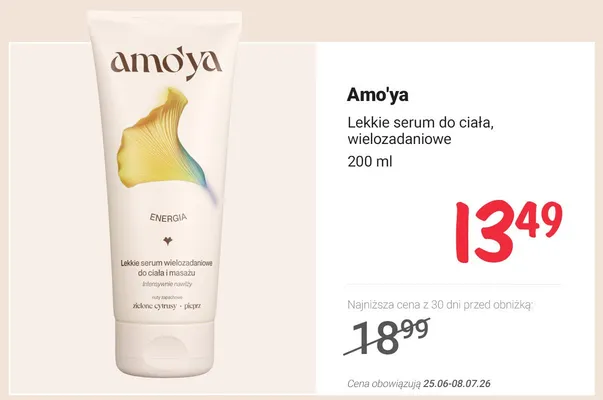 Lekkie serum do ciała wielozadaniowe Amo'ya promocja w Rossmann