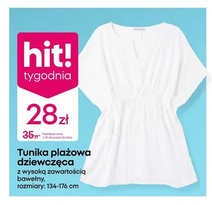 Tunika plażowa dziewczęca z wysoką zawartością bawełny promocja w Pepco