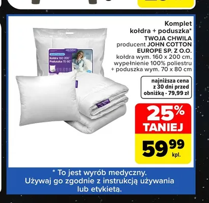 Komplet kołdra + poduszka 160x200 cm + 70x80 cm Twoja Chwila promocja w Carrefour