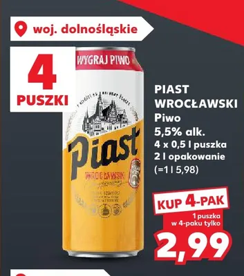 Piwo Piast Wrocławski 4-pak promocja w Kaufland