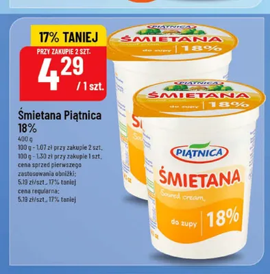 Śmietana Piątnica 18% promocja w POLOmarket