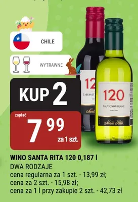 Wino Santa Rita 120 Sauvignon Blanc 0,187l promocja w bi1