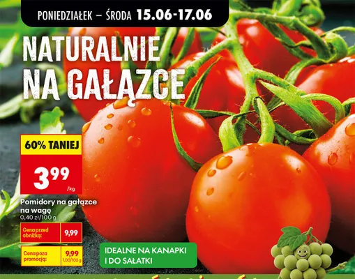 Pomidory na gałązce na wagę promocja w Biedronka