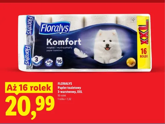 Papier toaletowy 3-warstwowy XXL Floralys promocja w Lidl