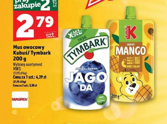 Mus owocowy Kubuś Mango jabłko mango promocja w TOPAZ
